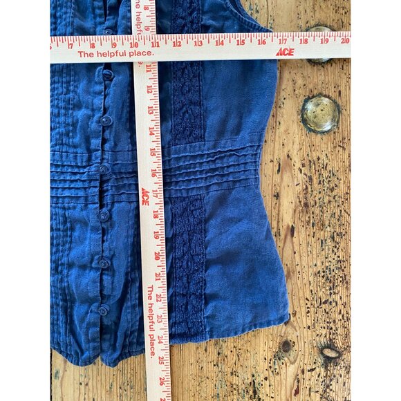 Vintage Coldwater Creek Womens Blue Sleeveless Button-Front Linen Top Size S - Picture 7 of 7